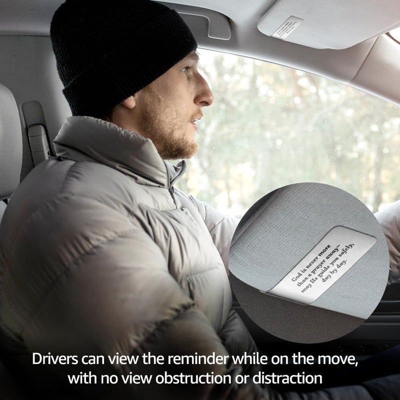 PUVOXHO God is Never More Than A Prayer Away Engraved Stainless Steel Car Visor Clip, Travels Visor Car Accessories, Guardian Angel Safe Driving Gifts for Family Friend Driver, New Driver Gifts - Image 5